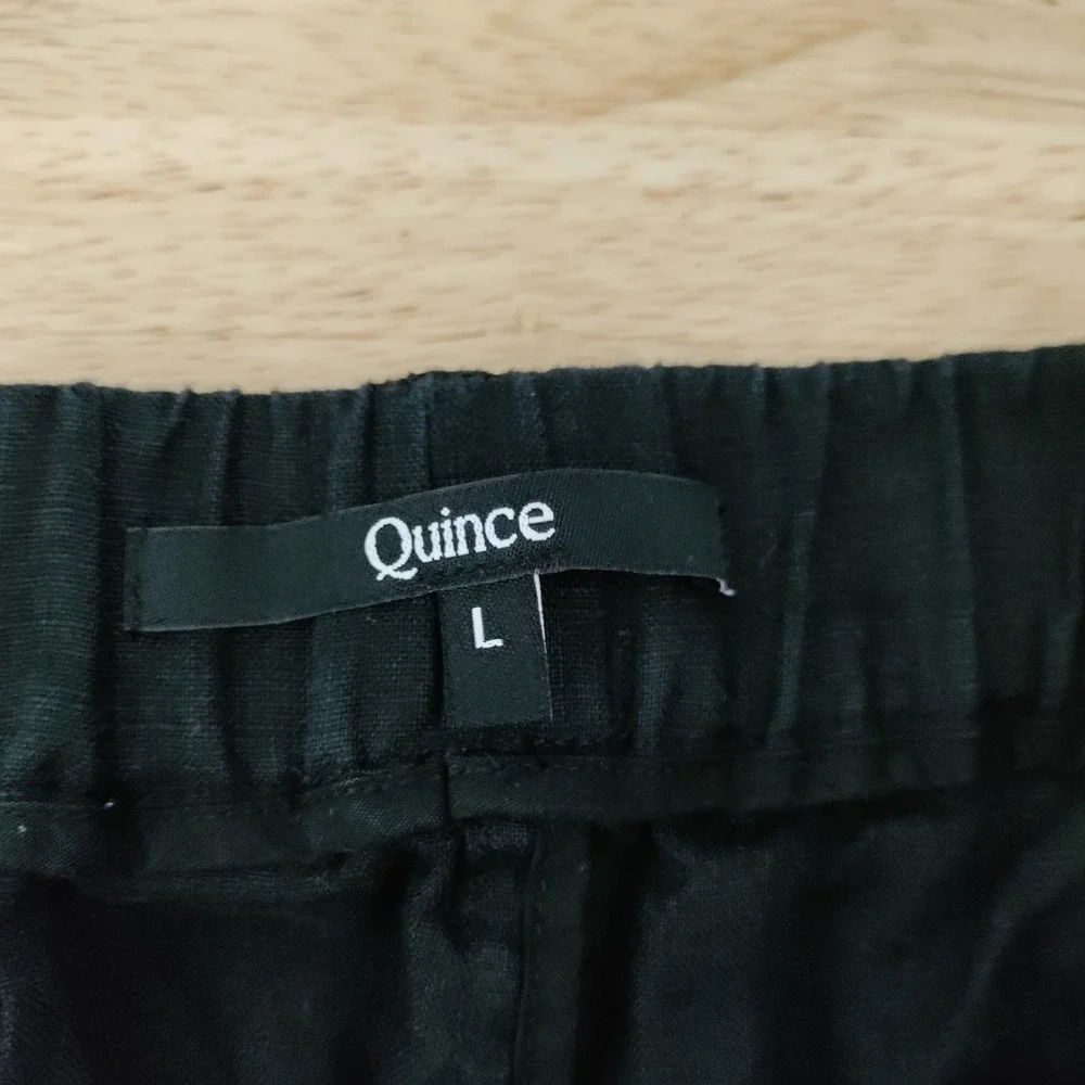 Quince Black 100% European Linen Elastic Waist Straight Leg Pants Large